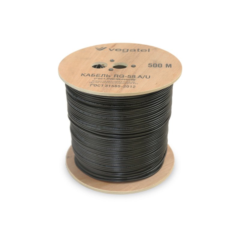 Кабель VEGATEL RG-58 A/U (ГОСТ, PVC, черный) бухта 500м