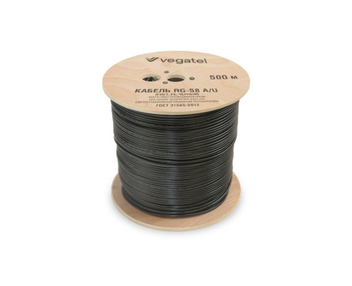 Кабель VEGATEL RG-58 A/U Cu (ГОСТ, PE, черный) бухта 500м