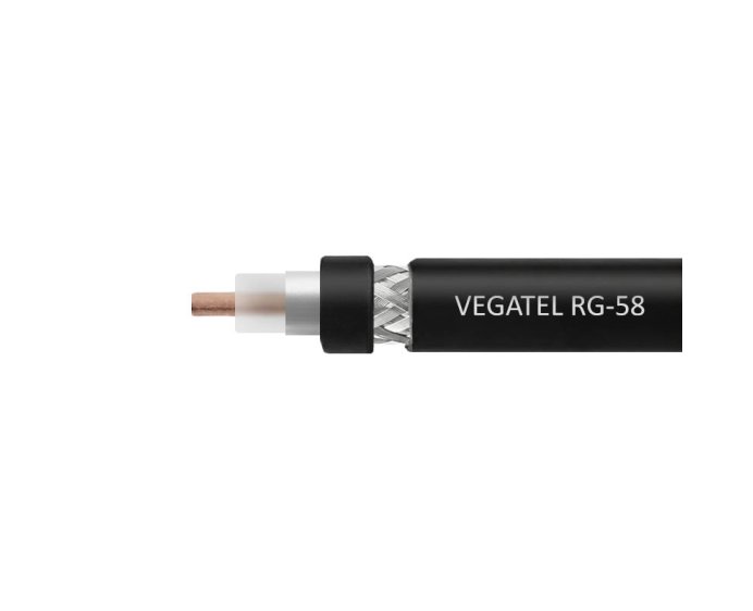 Кабель VEGATEL RG-58 A/U Cu (ГОСТ, PE, черный) бухта 100м