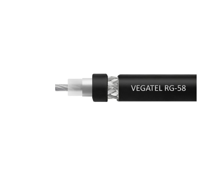 Кабель VEGATEL RG-58 A/U Сu (ГОСТ, PVC, многожильный, черный) бухта 500м