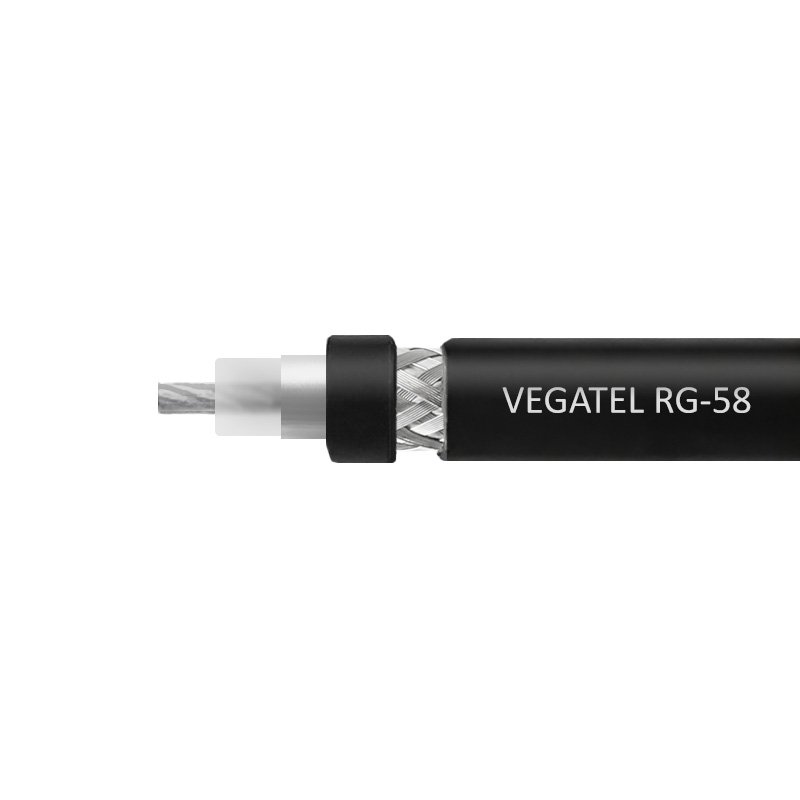 Кабель VEGATEL RG-58 A/U Сu (ГОСТ, PVC, многожильный, черный) бухта 500м