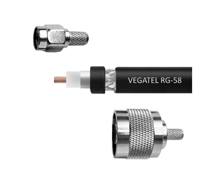 Кабельная сборка VEGATEL RG-58 A/U (ГОСТ, PVC, черный) (SMA-male - N-male)