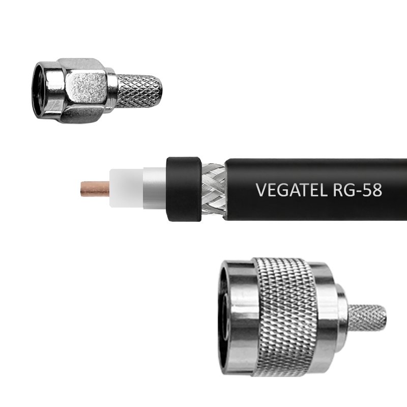 Кабельная сборка VEGATEL RG-58 A/U (ГОСТ, PVC, черный) (SMA-male - N-male)