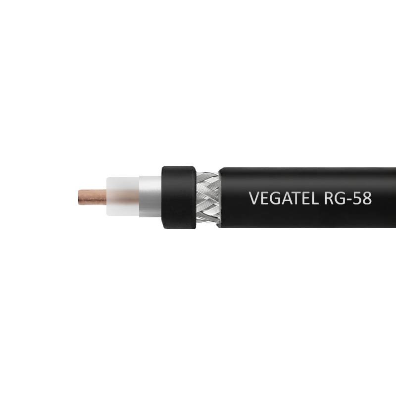 Кабель VEGATEL RG-58 A/U Cu (ГОСТ, PE, черный) бухта 100м