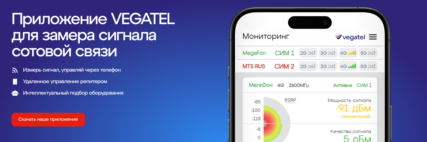 Приложение VEGATEL для замера сигнала сотовой связи